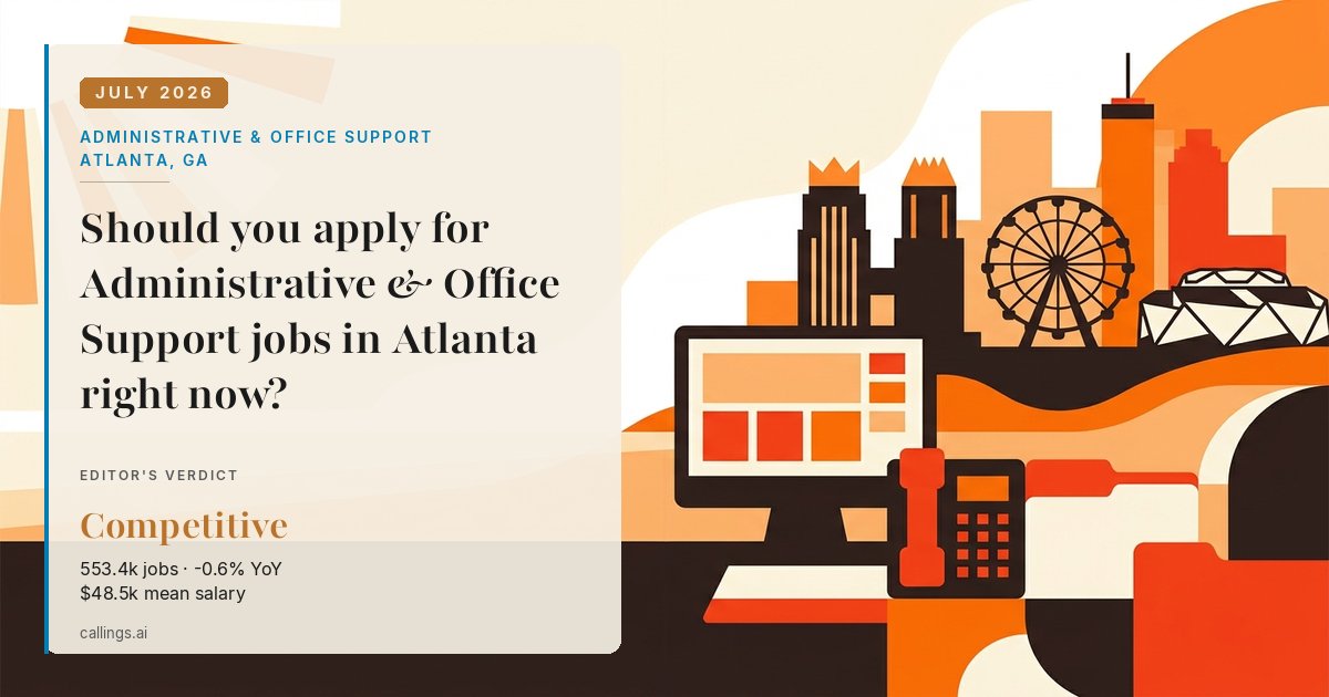 Administrative & Office Support job market report cover, Atlanta-Sandy Springs-Roswell, GA, 2026-07