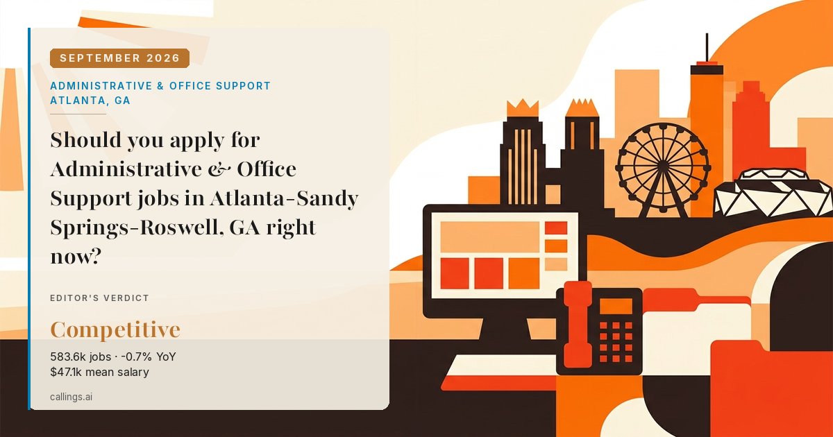 Administrative & Office Support job market report cover, Atlanta-Sandy Springs-Roswell, GA, 2026-09