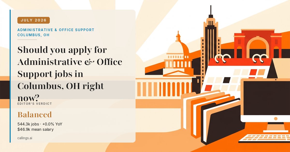 Administrative & Office Support job market report cover, Columbus, OH, 2026-07