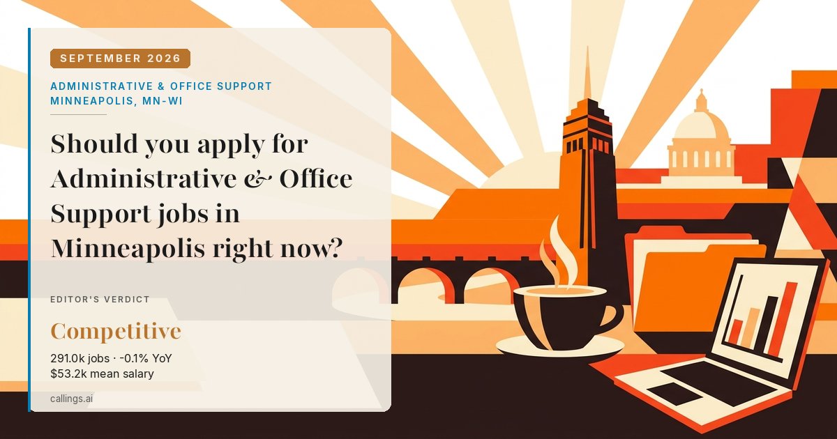 Administrative & Office Support job market report cover, Minneapolis-St. Paul-Bloomington, MN-WI, 2026-09