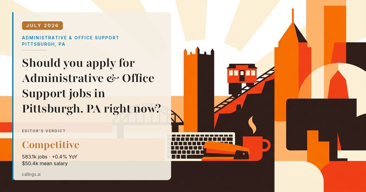 Administrative & Office Support job market report cover, Pittsburgh, PA, 2026-07
