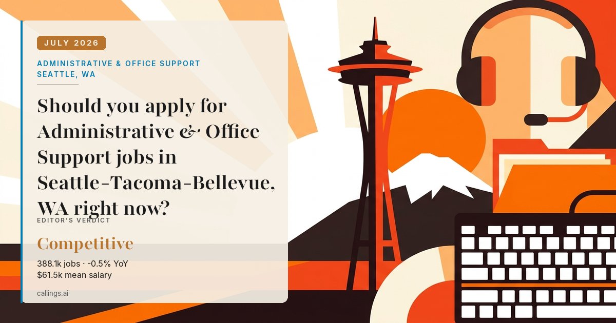 Administrative & Office Support job market report cover, Seattle-Tacoma-Bellevue, WA, 2026-07