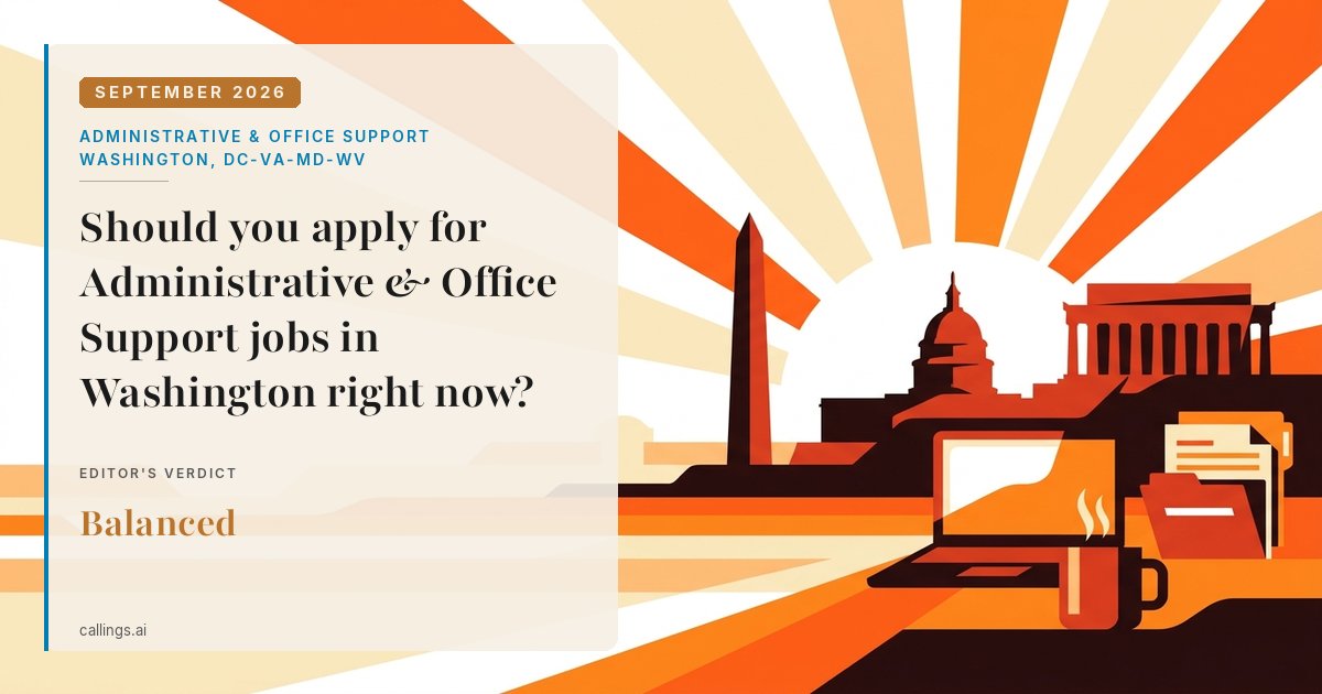 Administrative & Office Support job market report cover, Washington-Arlington-Alexandria, DC-VA-MD-WV, 2026-09