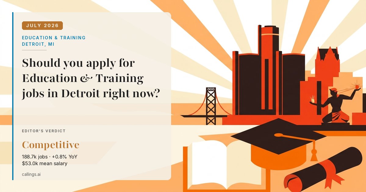 Education & Training job market report cover, Detroit-Warren-Dearborn, MI, 2026-07