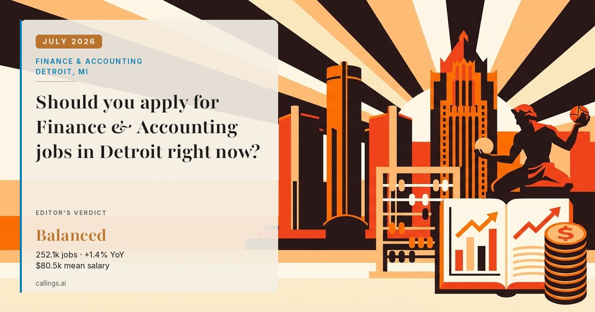 Finance & Accounting job market report cover, Detroit-Warren-Dearborn, MI, 2026-07