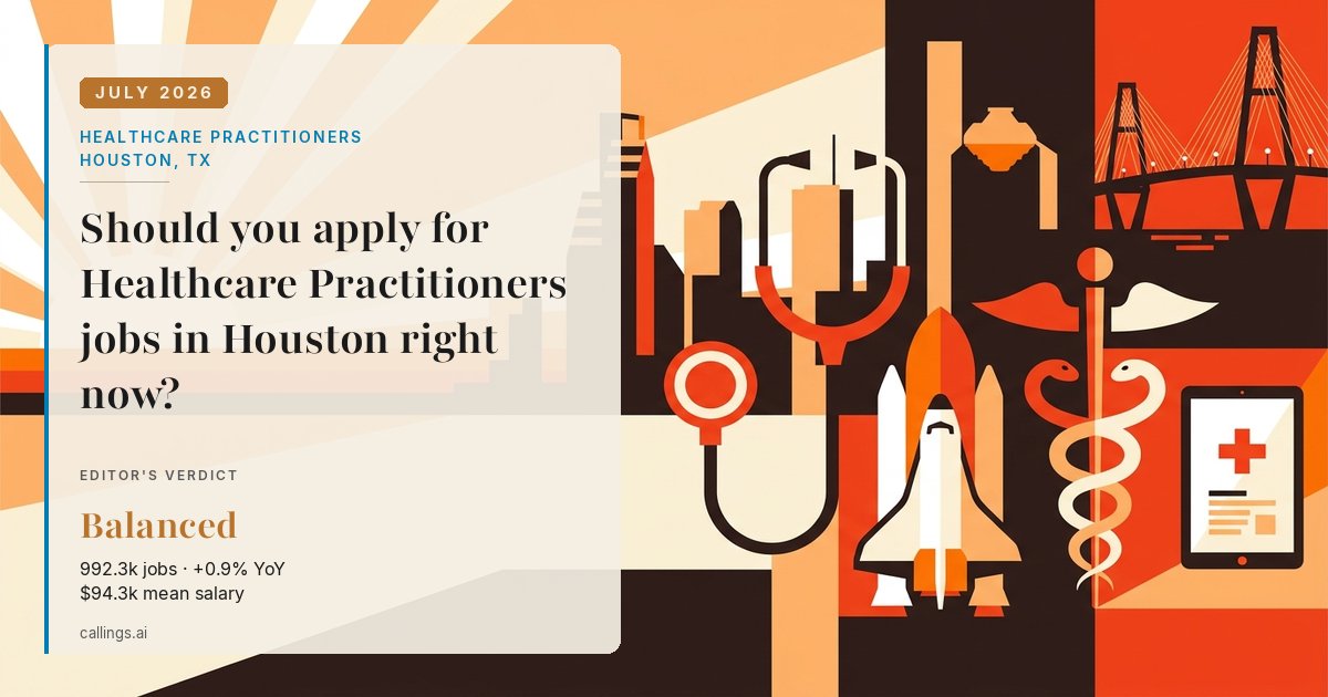 Healthcare Practitioners job market report cover, Houston-Pasadena-The Woodlands, TX, 2026-07