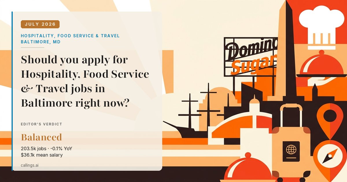Hospitality, Food Service & Travel job market report cover, Baltimore-Columbia-Towson, MD, 2026-07