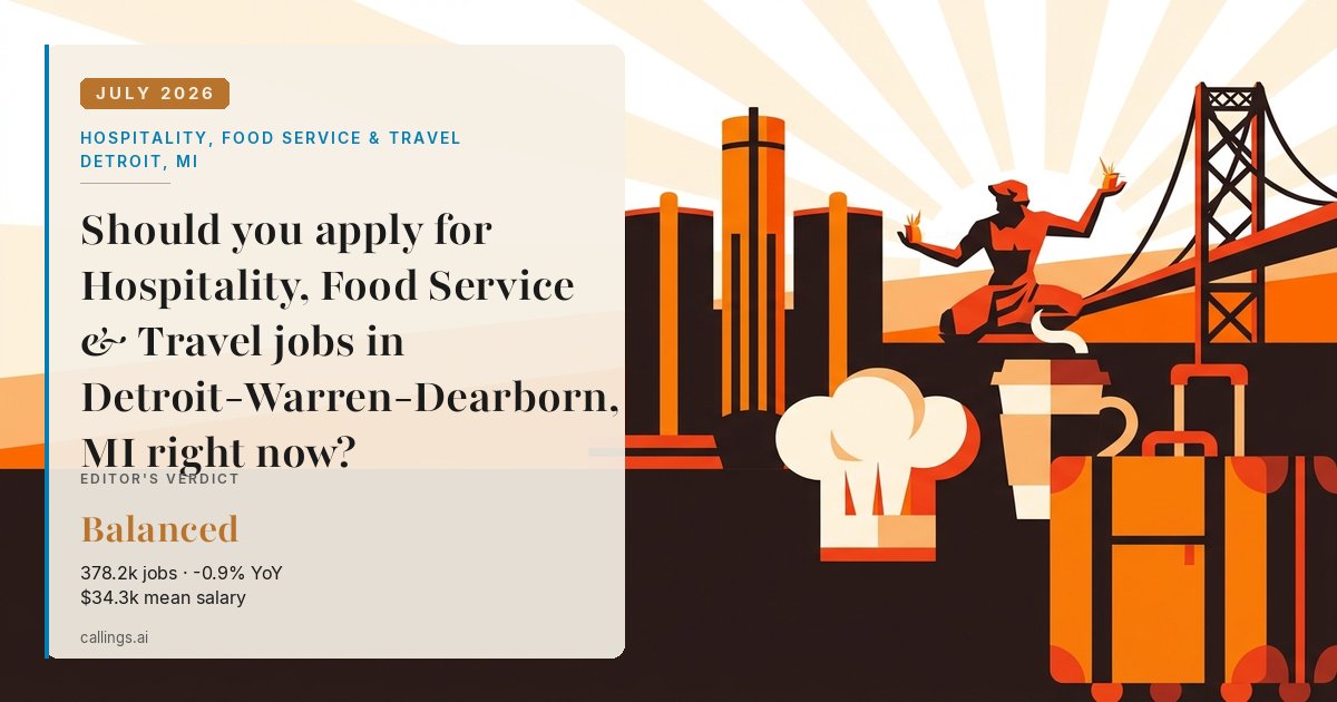 Hospitality, Food Service & Travel job market report cover, Detroit-Warren-Dearborn, MI, 2026-07