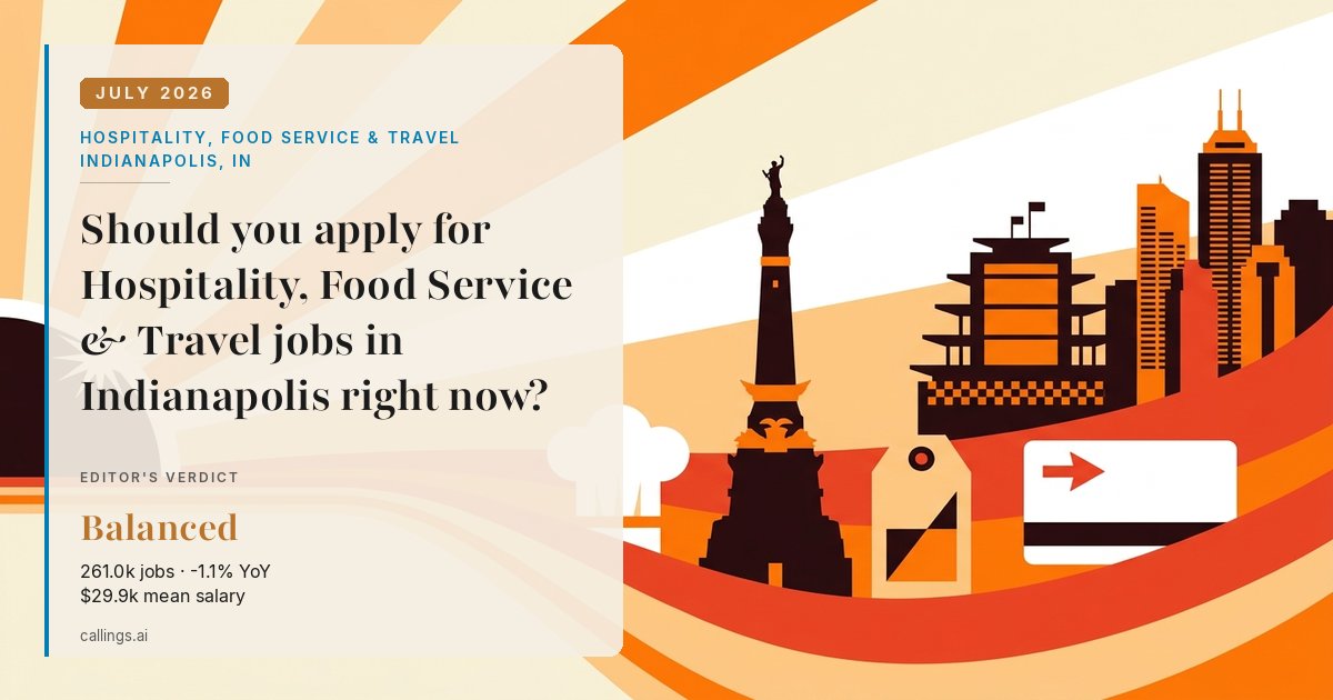 Hospitality, Food Service & Travel job market report cover, Indianapolis-Carmel-Greenwood, IN, 2026-07