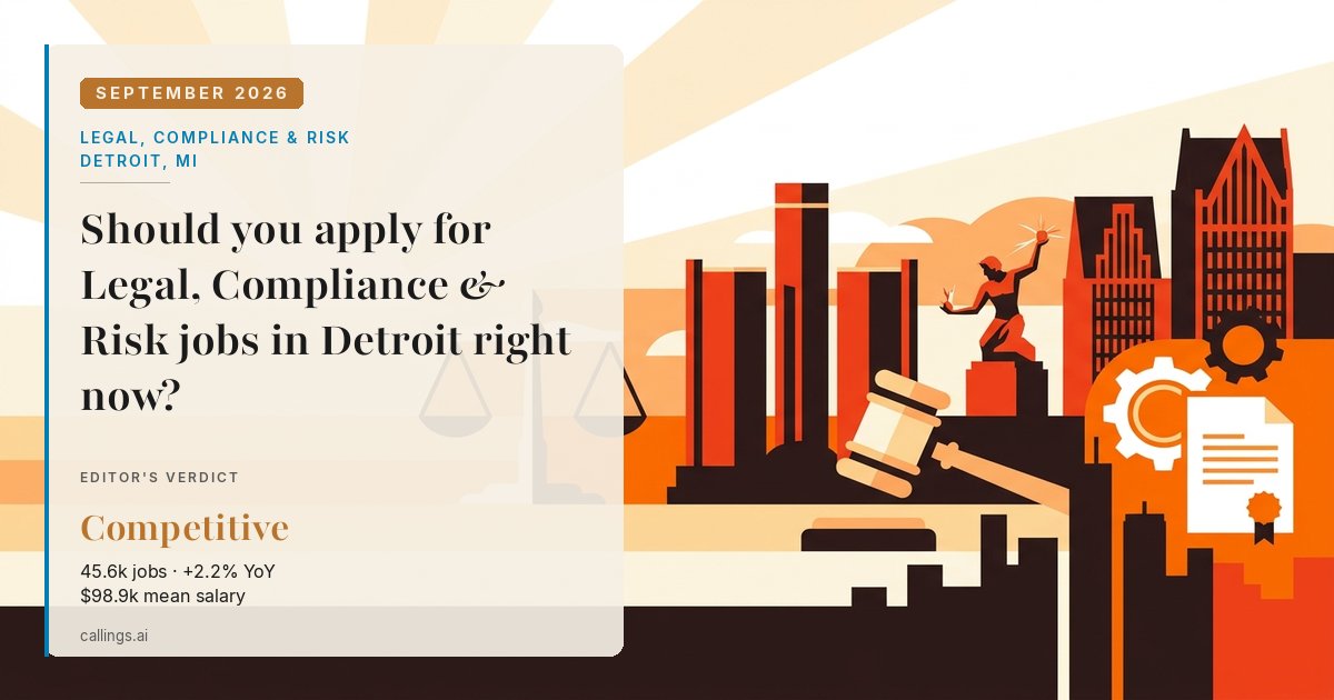 Legal, Compliance & Risk job market report cover, Detroit-Warren-Dearborn, MI, 2026-09