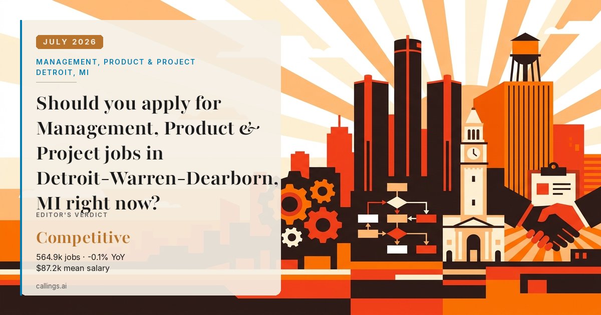 Management, Product & Project job market report cover, Detroit-Warren-Dearborn, MI, 2026-07