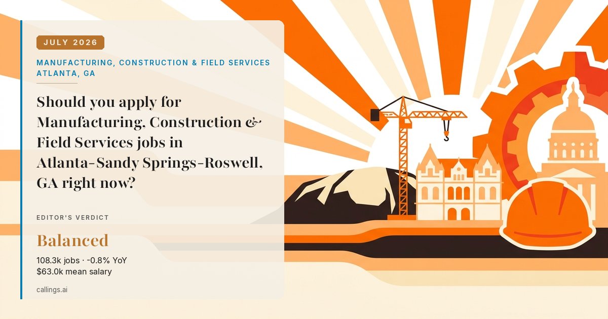 Manufacturing, Construction & Field Services job market report cover, Atlanta-Sandy Springs-Roswell, GA, 2026-07