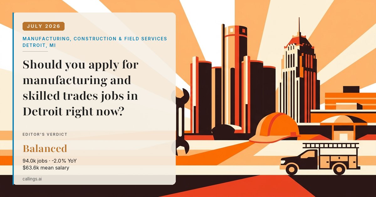 Manufacturing, Construction & Field Services job market report cover, Detroit-Warren-Dearborn, MI, 2026-07