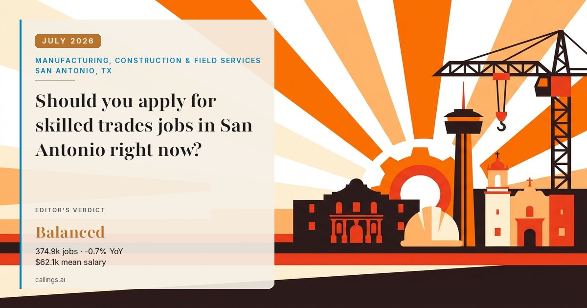 Manufacturing, Construction & Field Services job market report cover, San Antonio-New Braunfels, TX, 2026-07