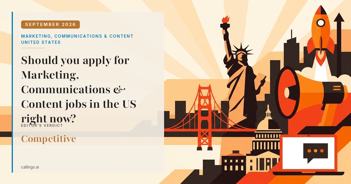 Marketing, Communications & Content job market report cover, United States, 2026-09