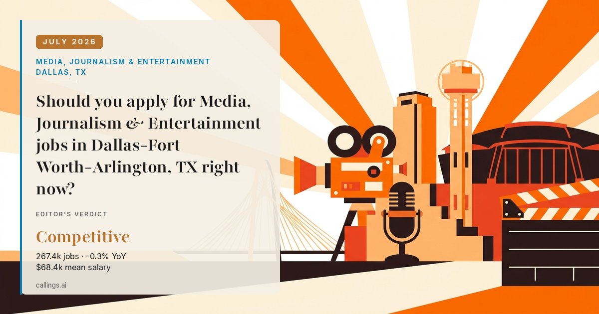 Media, Journalism & Entertainment job market report cover, Dallas-Fort Worth-Arlington, TX, 2026-07
