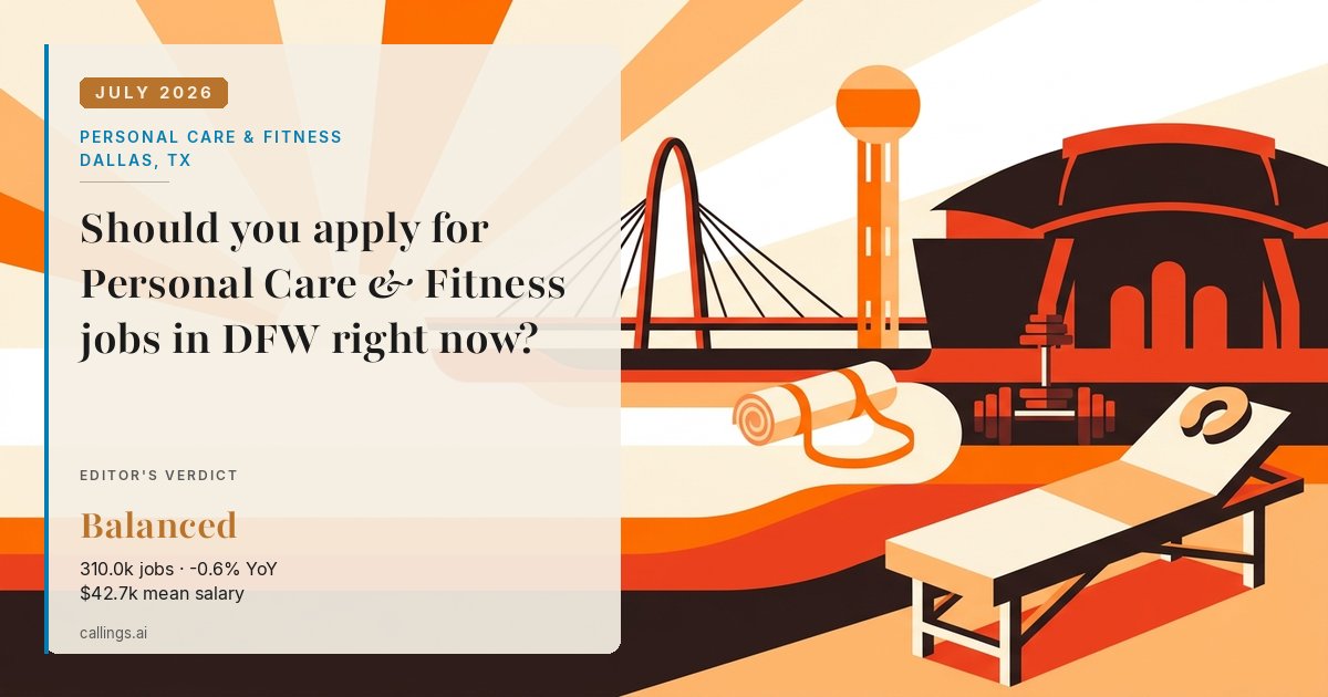Personal Care & Fitness job market report cover, Dallas-Fort Worth-Arlington, TX, 2026-07