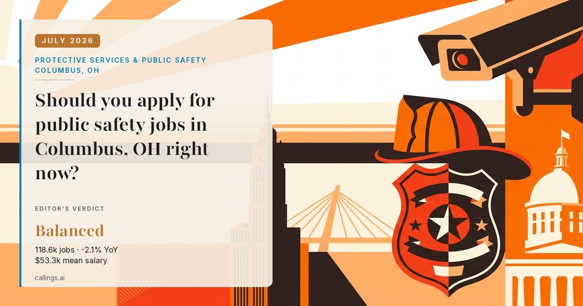 Protective Services & Public Safety job market report cover, Columbus, OH, 2026-07