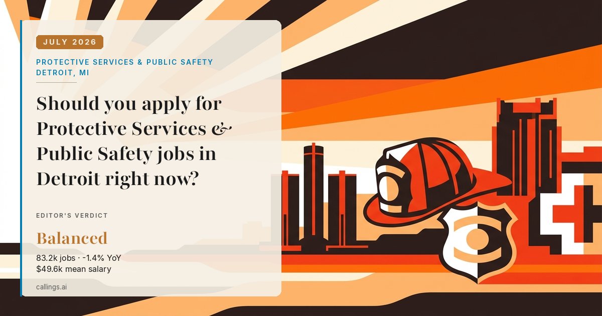 Protective Services & Public Safety job market report cover, Detroit-Warren-Dearborn, MI, 2026-07