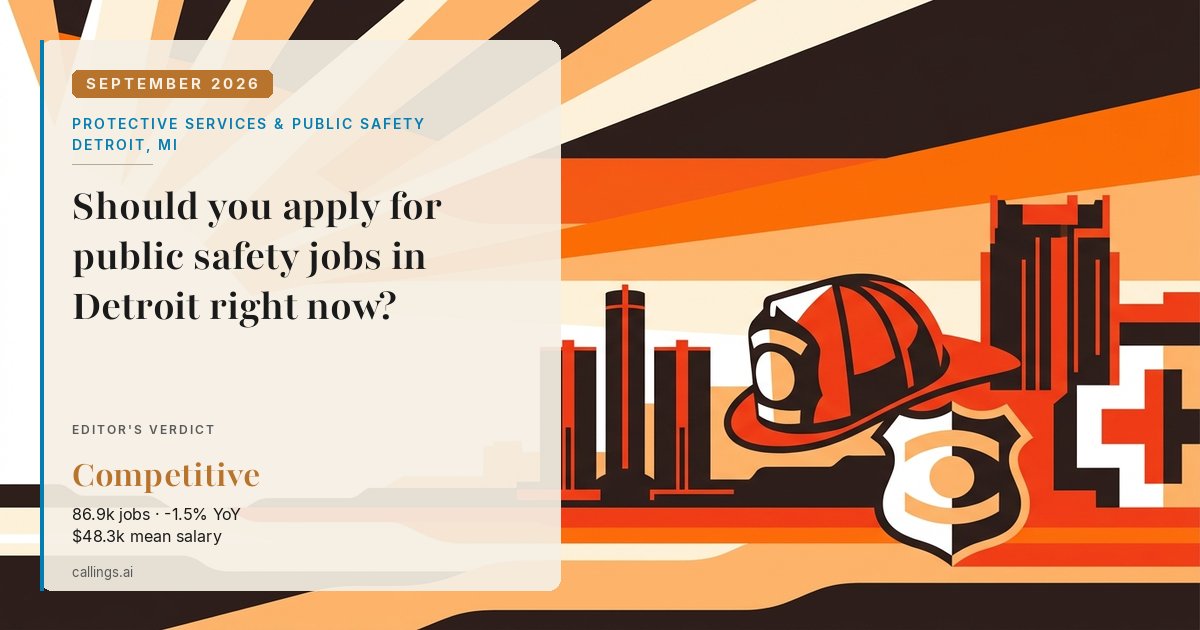 Protective Services & Public Safety job market report cover, Detroit-Warren-Dearborn, MI, 2026-09