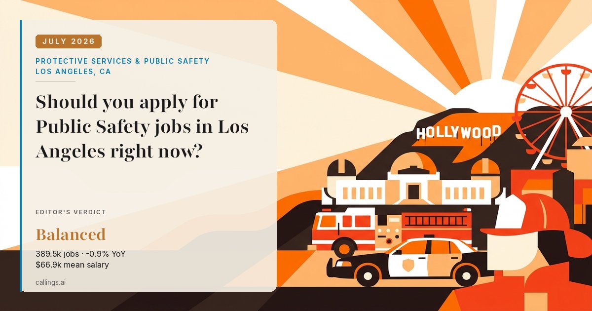 Protective Services & Public Safety job market report cover, Los Angeles-Long Beach-Anaheim, CA, 2026-07