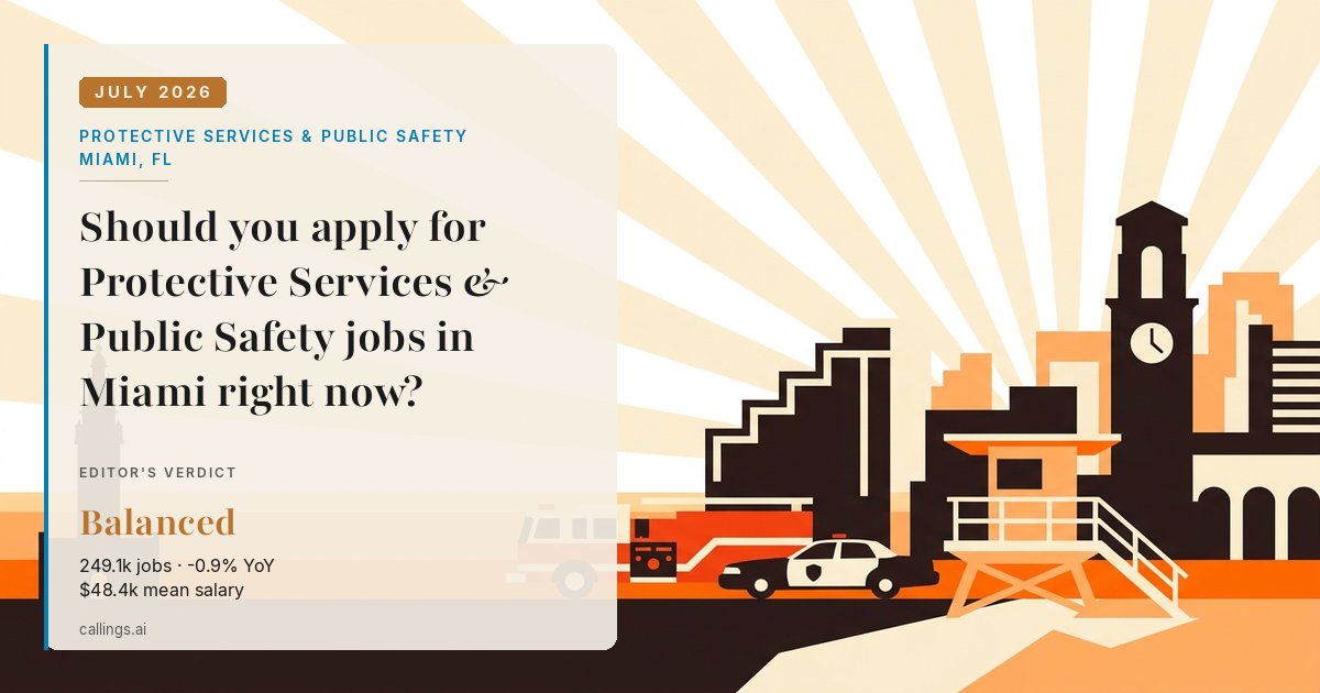 Protective Services & Public Safety job market report cover, Miami-Fort Lauderdale-West Palm Beach, FL, 2026-07