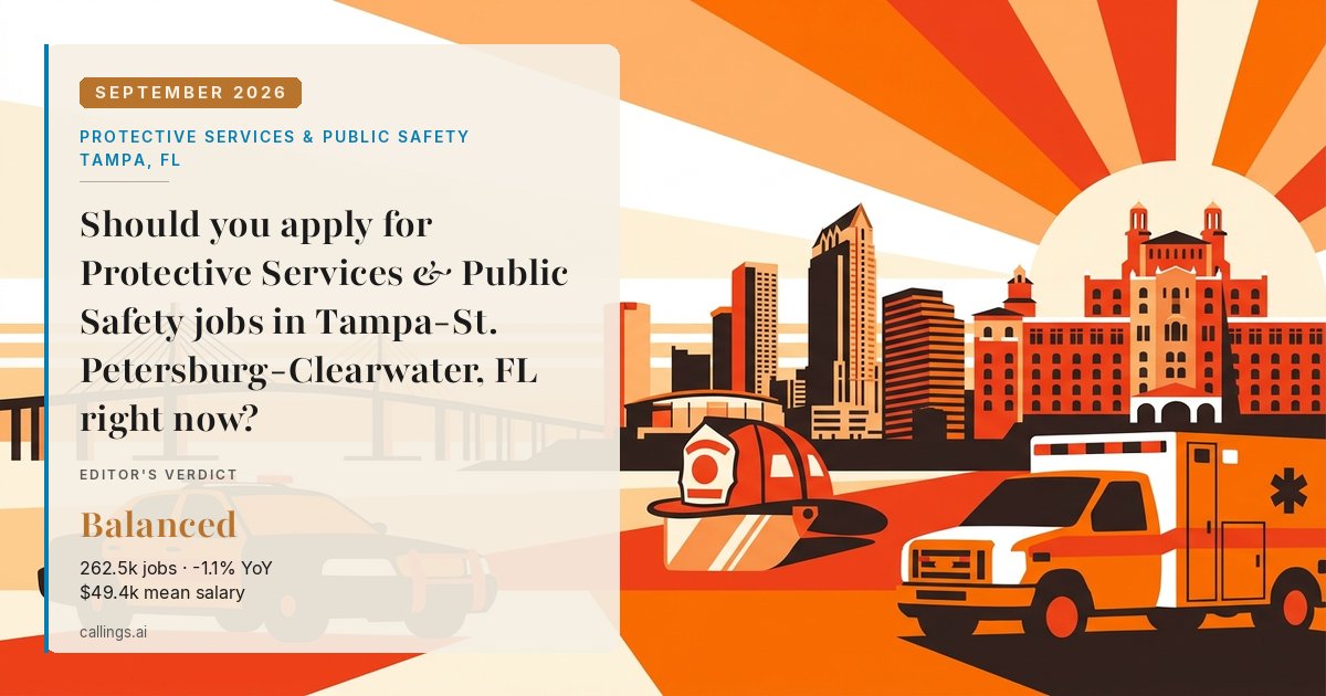 Protective Services & Public Safety job market report cover, Tampa-St. Petersburg-Clearwater, FL, 2026-09