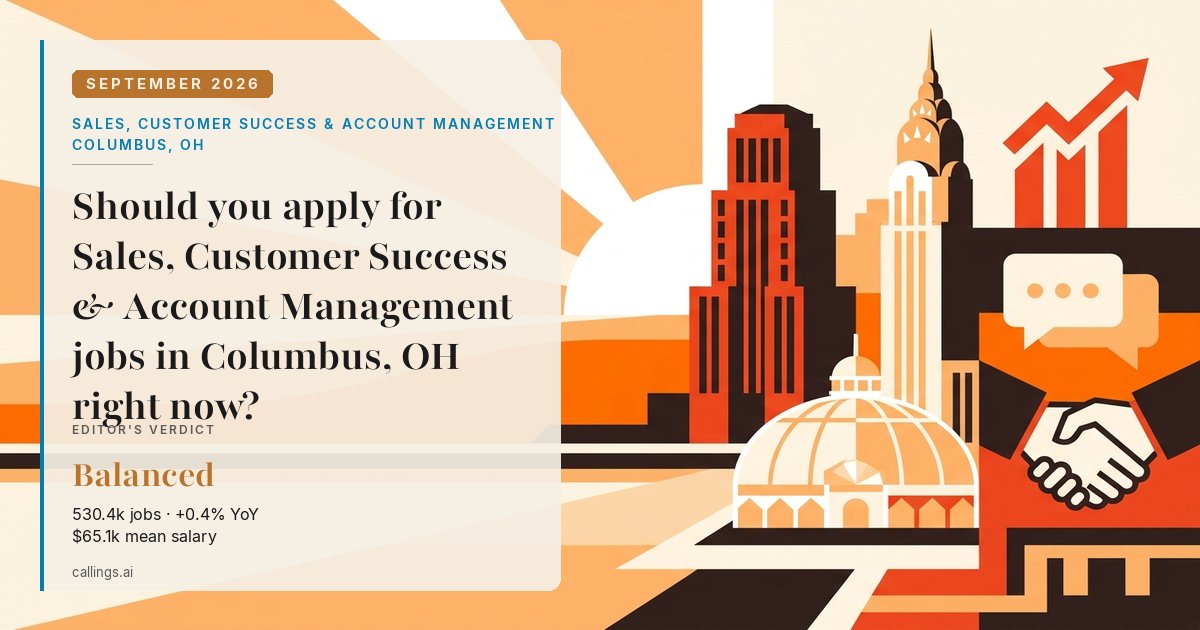Sales, Customer Success & Account Management job market report cover, Columbus, OH, 2026-09