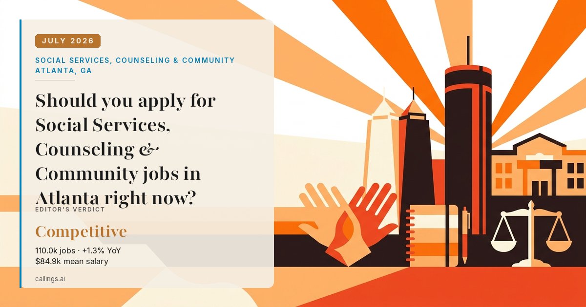 Social Services, Counseling & Community job market report cover, Atlanta-Sandy Springs-Roswell, GA, 2026-07
