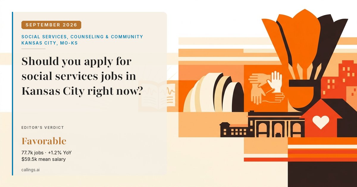 Social Services, Counseling & Community job market report cover, Kansas City, MO-KS, 2026-09