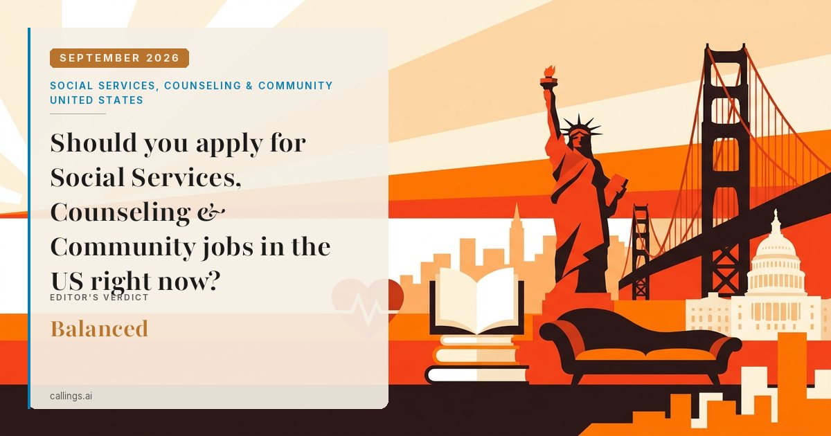 Social Services, Counseling & Community job market report cover, United States, 2026-09