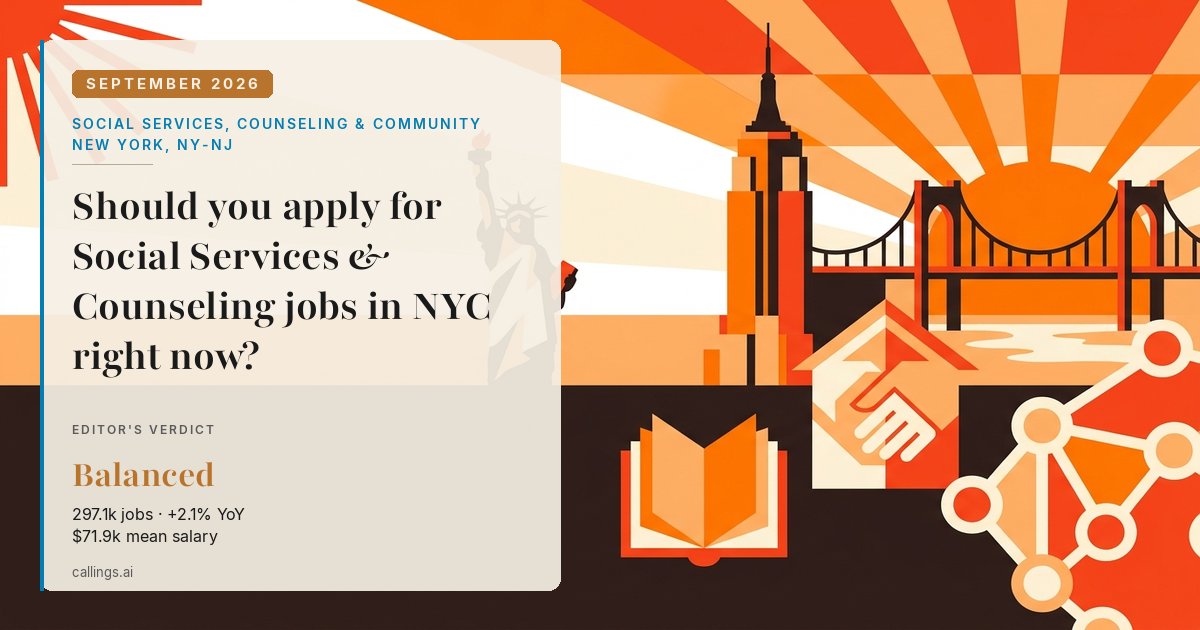Social Services, Counseling & Community job market report cover, New York-Newark-Jersey City, NY-NJ, 2026-09