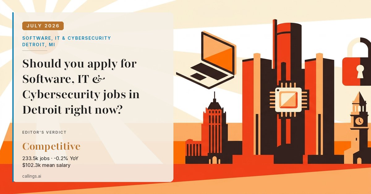 Software, IT & Cybersecurity job market report cover, Detroit-Warren-Dearborn, MI, 2026-07