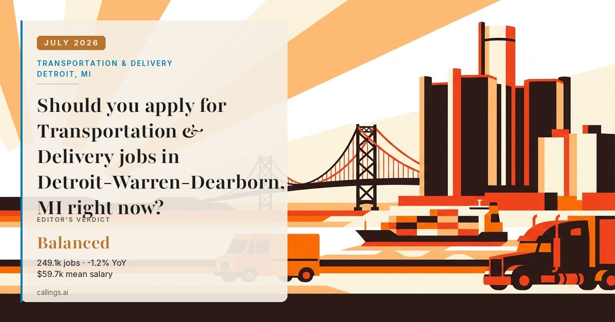 Transportation & Delivery job market report cover, Detroit-Warren-Dearborn, MI, 2026-07