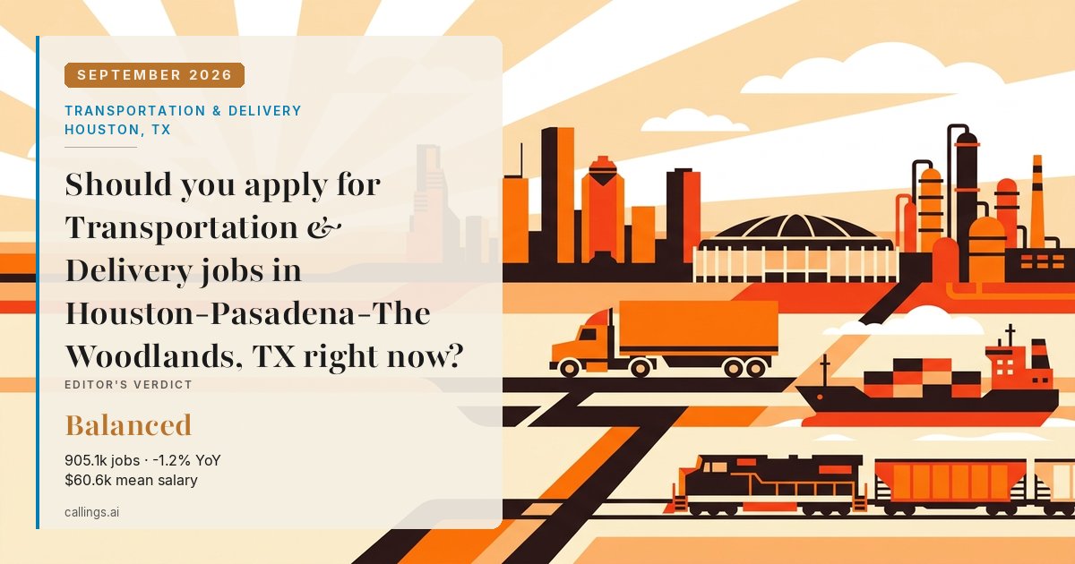 Transportation & Delivery job market report cover, Houston-Pasadena-The Woodlands, TX, 2026-09