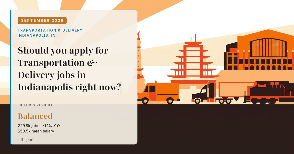 Transportation & Delivery job market report cover, Indianapolis-Carmel-Greenwood, IN, 2026-09