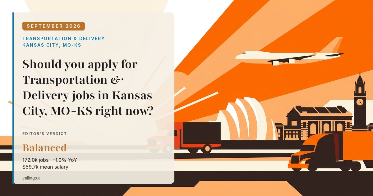 Transportation & Delivery job market report cover, Kansas City, MO-KS, 2026-09