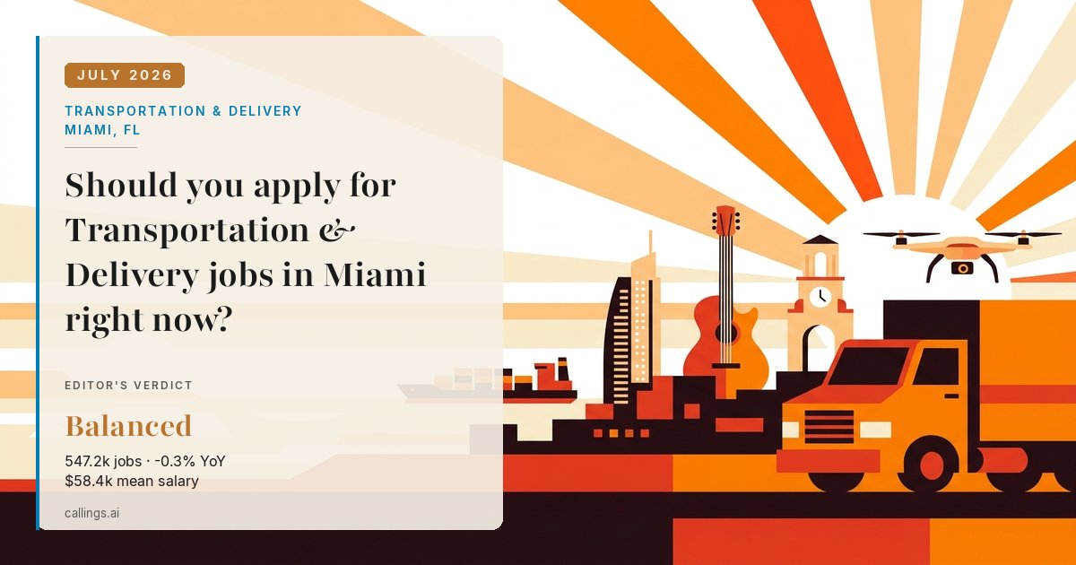 Transportation & Delivery job market report cover, Miami-Fort Lauderdale-West Palm Beach, FL, 2026-07