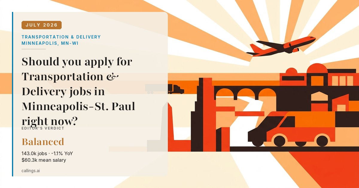 Transportation & Delivery job market report cover, Minneapolis-St. Paul-Bloomington, MN-WI, 2026-07