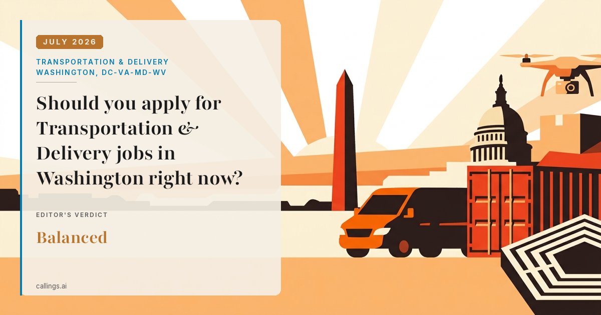 Transportation & Delivery job market report cover, Washington-Arlington-Alexandria, DC-VA-MD-WV, 2026-07