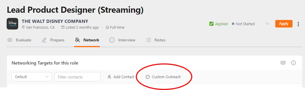 Custom Outreach Button Location
