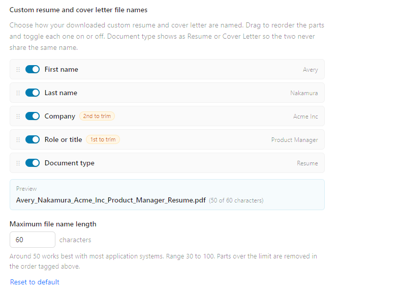 Custom file names