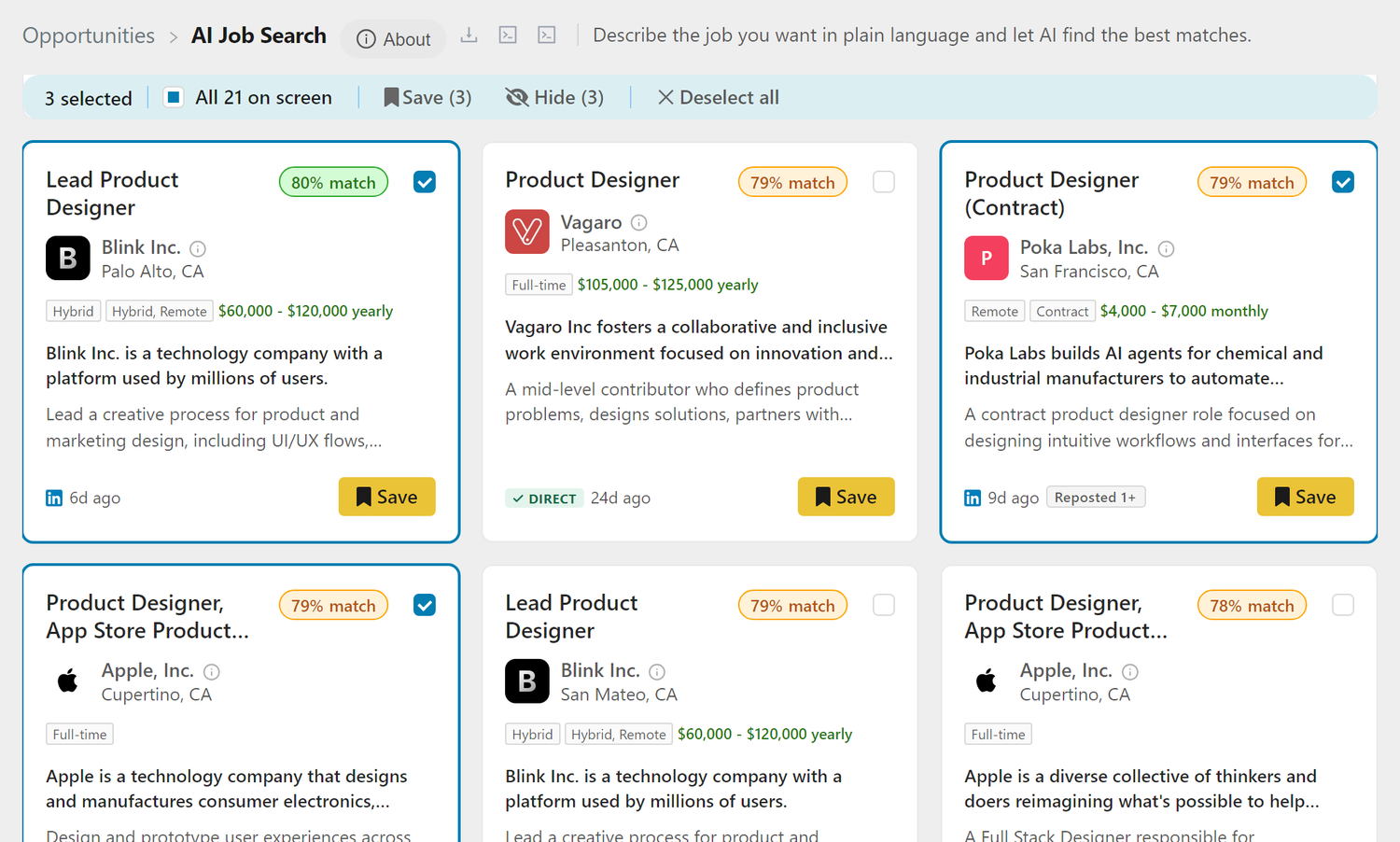 Selecting several jobs at once