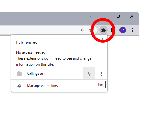 Access extension in toolbar