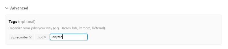 Adding optional tags to a manually entered job