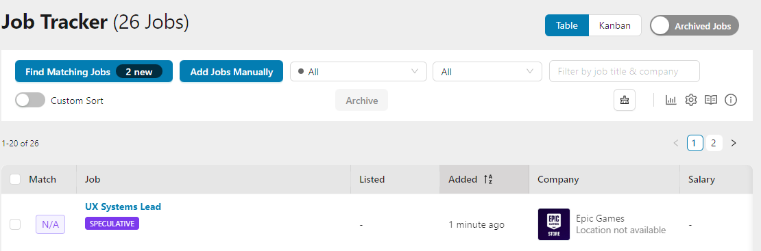 Job Tracker View