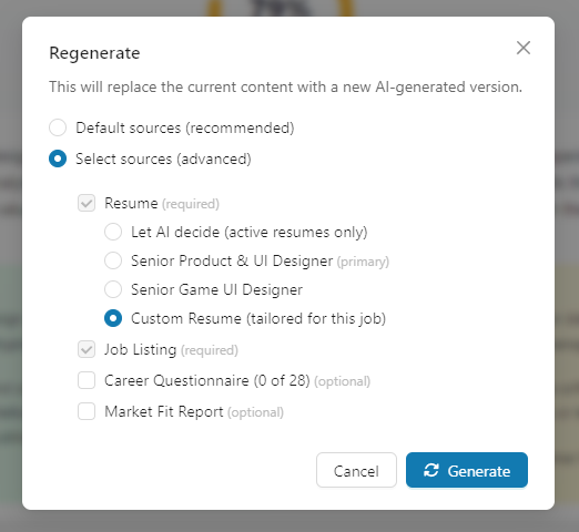 Regenerate with Custom Resume