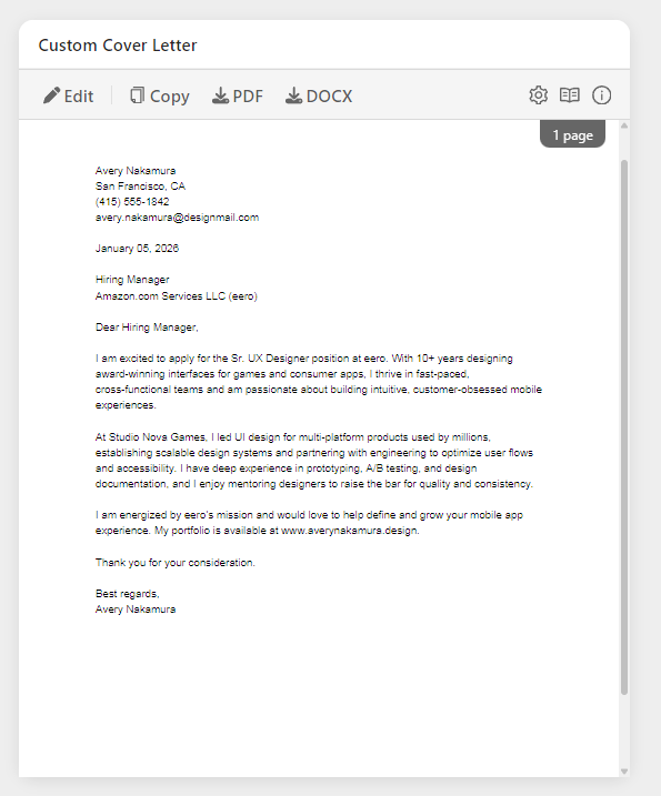 Custom Cover Letter Card