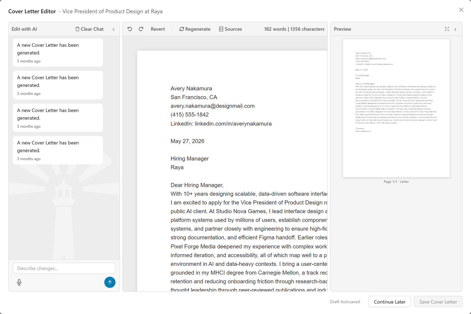 Cover Letter Editor