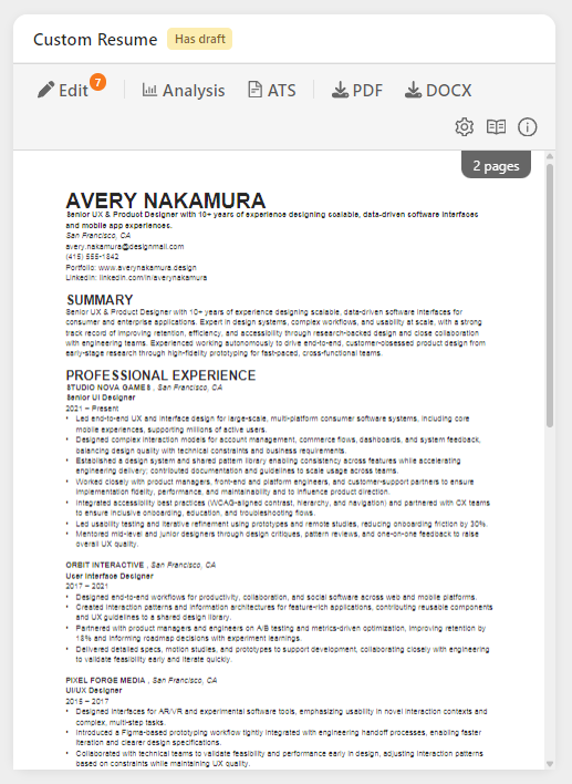 Custom Resume Card